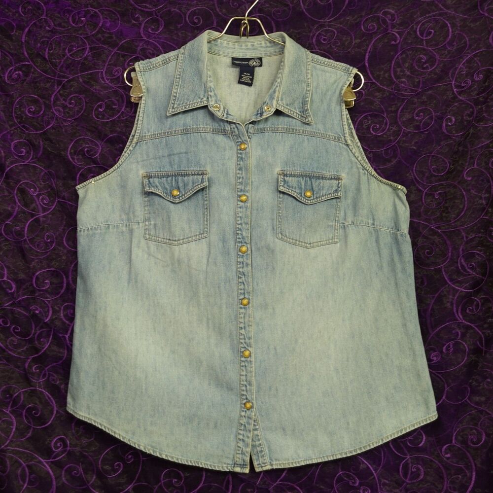 Venezia Jeans Vintage 90s Womens Sz 14/16 Pearl Snap Denim Vest Worn-In Western